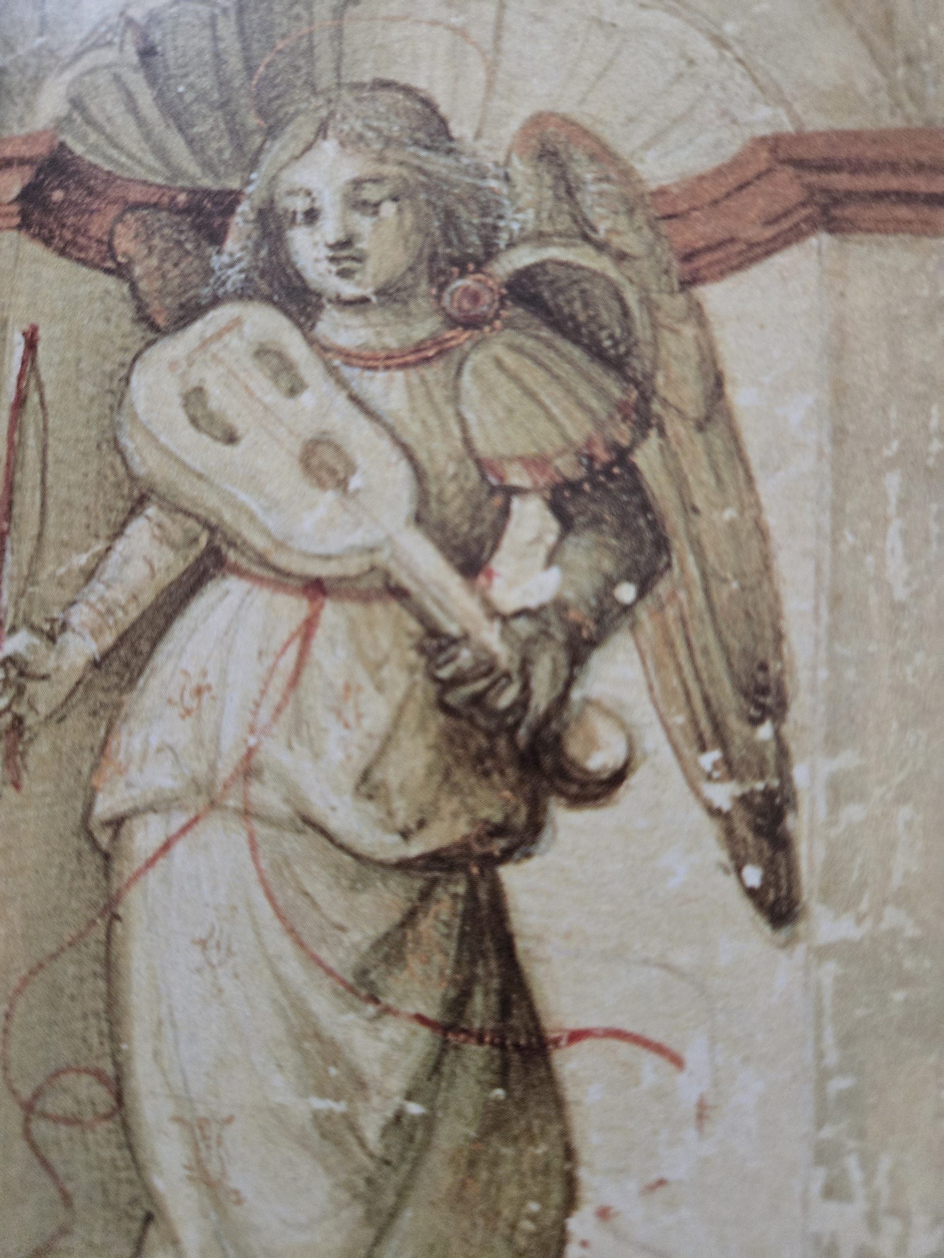 Weiße Pony Porzellanfigur vor einer kleinen Statue, Bild und Pusteblume 