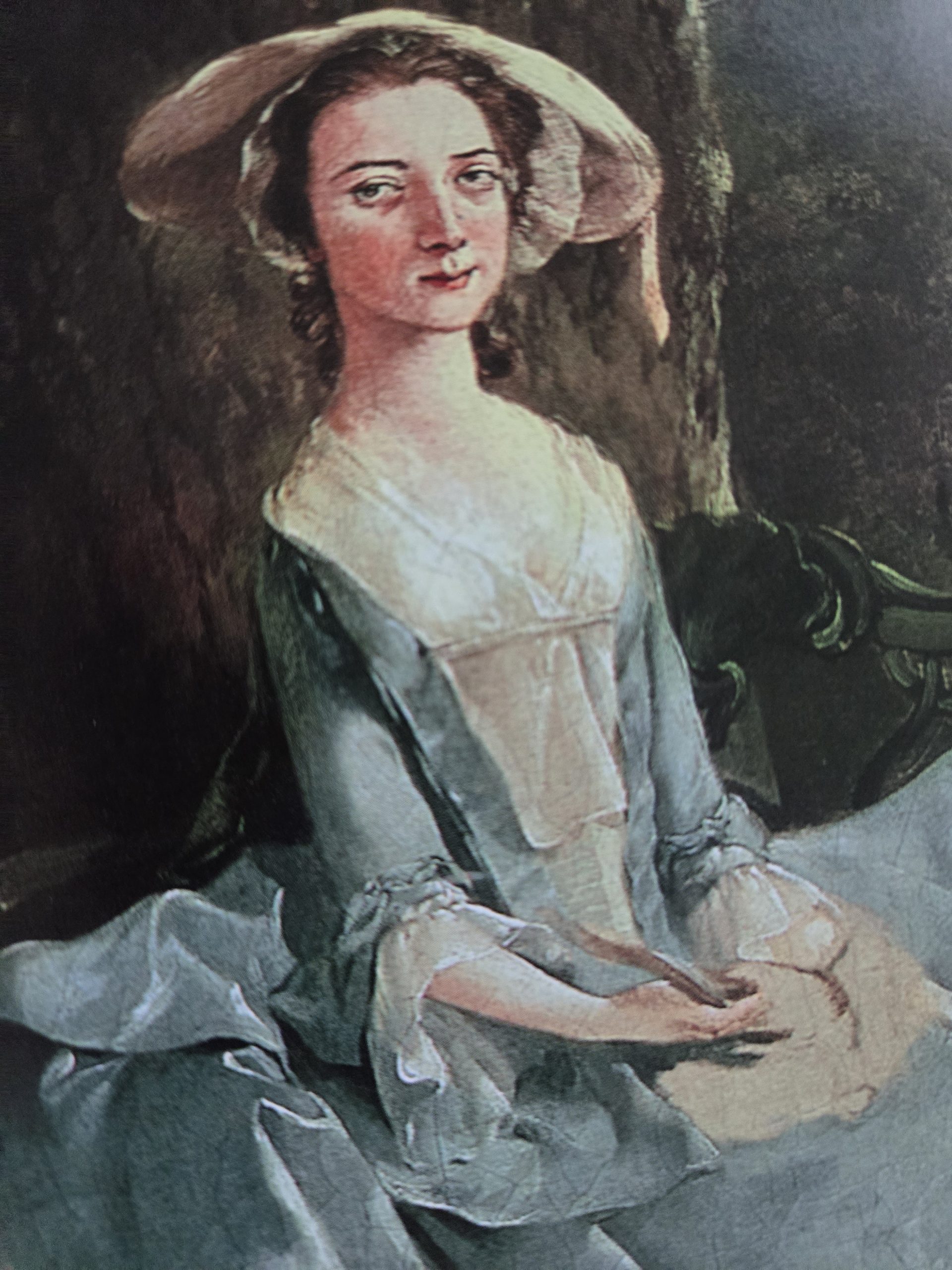 Weiße Pony Porzellanfigur vor einer kleinen Statue, Bild und Pusteblume 