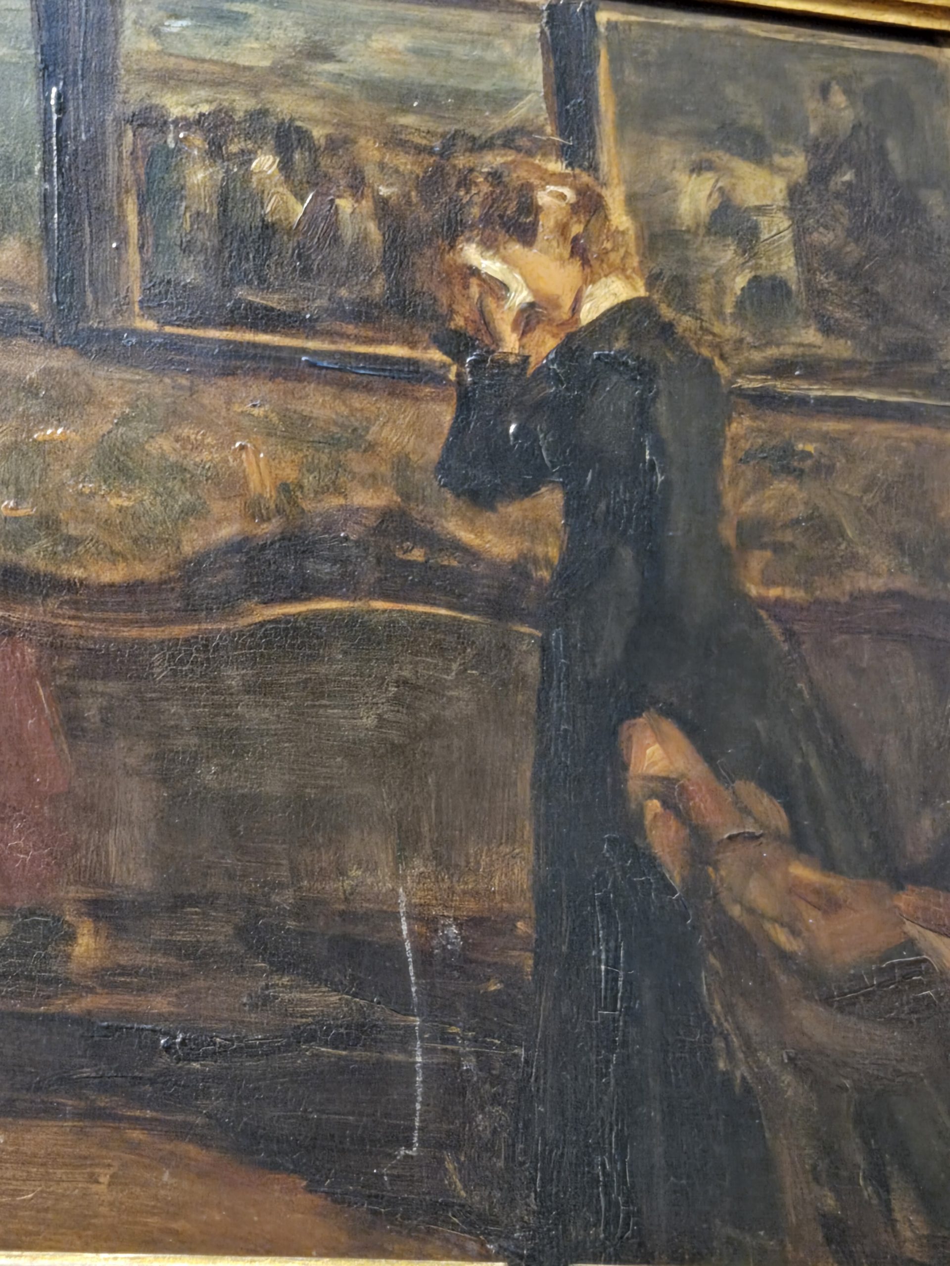 Gemäldeausschnitt, auf dem zwei junge Frauen in weißen, langen, wallenden Kleidern zu sehen sind